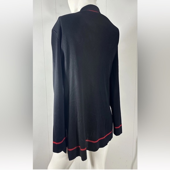 Mistook Sz Small Black Open Front Longline Cardigan With Red Trim Front Pockets - Picture 5 of 11